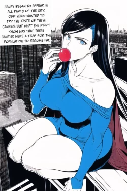 Page 1 of Expanding Heroine:Confronting the Virus Villain, Page 1 to 12,,, Weight gain anime girl, bbw, ssbbw, stuffing belly, SuperHero who gain a lot of weights because of a food addiction.